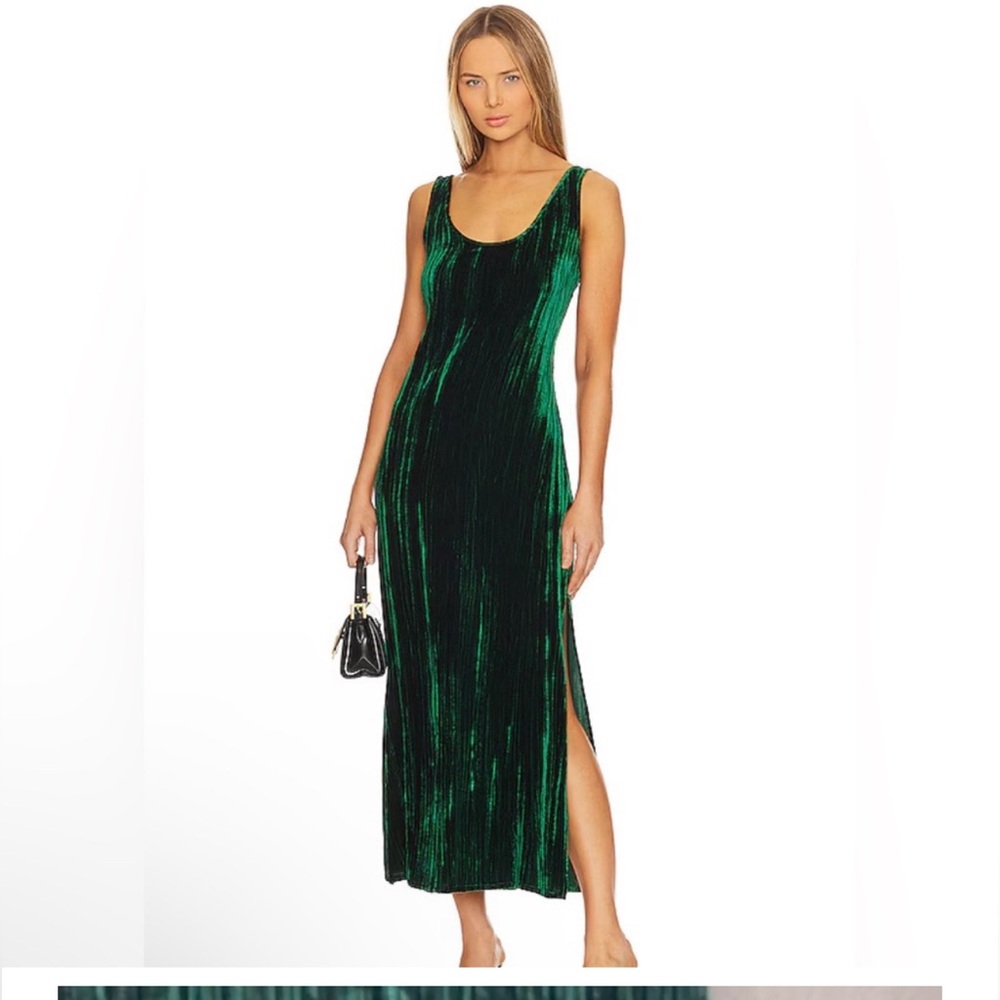 Enza Costa Silk Textured Velvet Luxe Tank Dress Size 0 XS Malachite Emerald